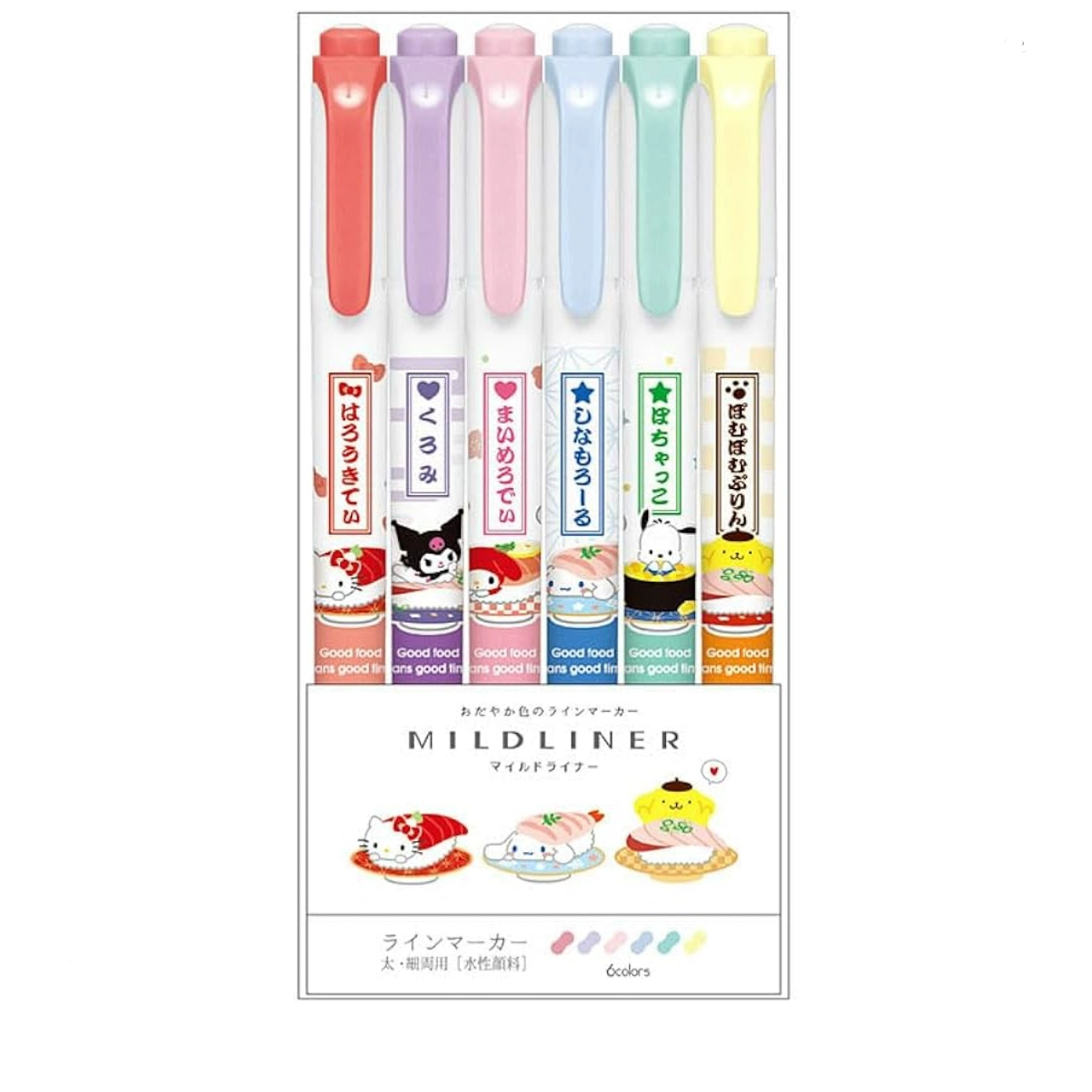 【ZEBRA】 SANRIO 壽司系列 MILDLINER 雙頭柔性螢光筆６支裝