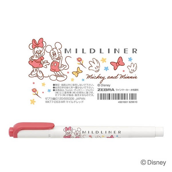 【ZEBRA】 DISNEY 限定 MILDLINER 雙頭柔性螢光筆：紅/米奇米妮